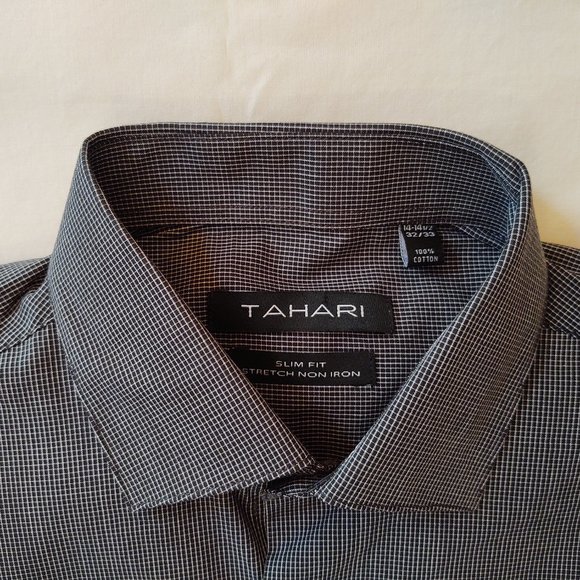 TAHARI SLIM FIT STRETCH NON-IRON MEN LONG SLEEVE DRESS SHIRT - 14-14.5 (32/33) - Picture 2 of 8